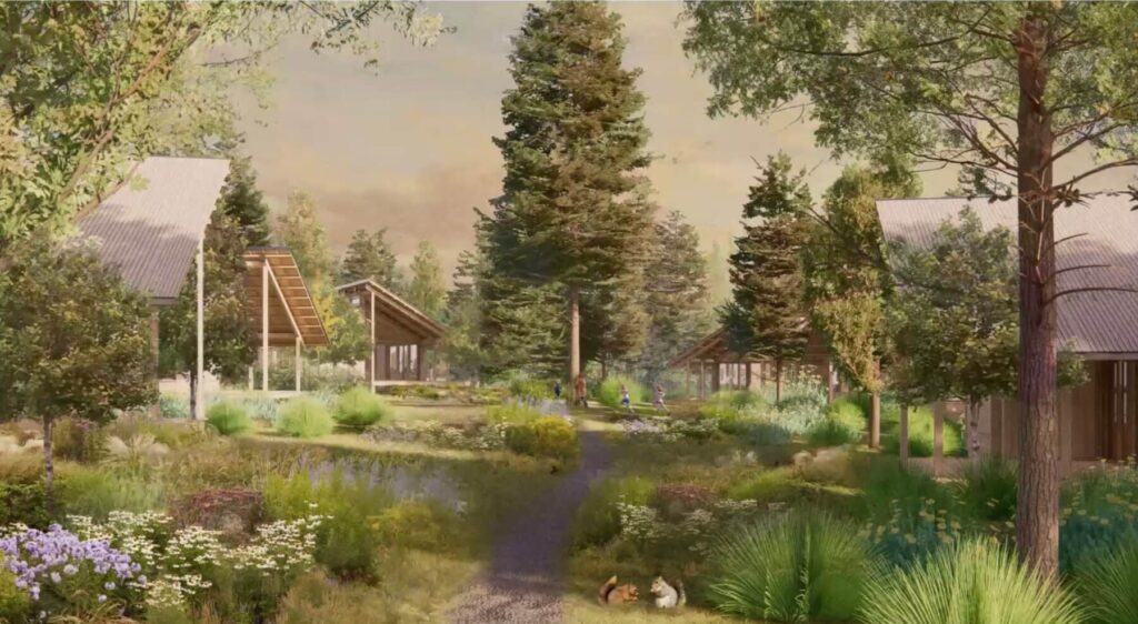 A representation of the cabin site proposed for the Clevelands House redevelopment 