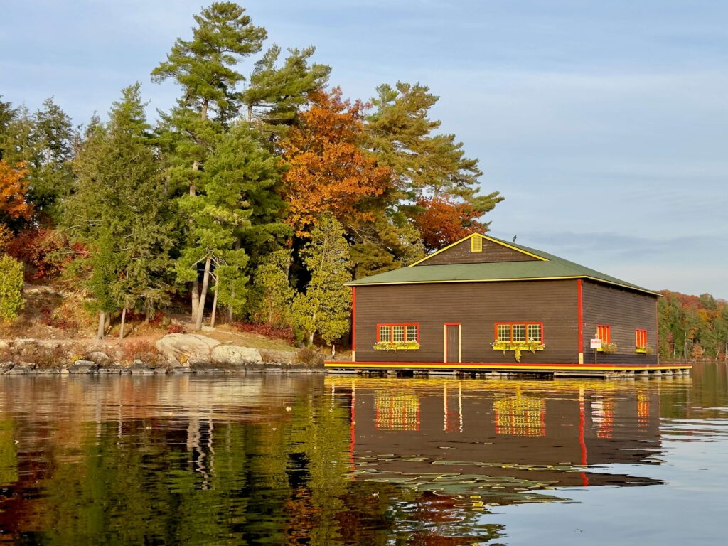 Heritage island boathouse on Chaynemac Island, Lake Muskok