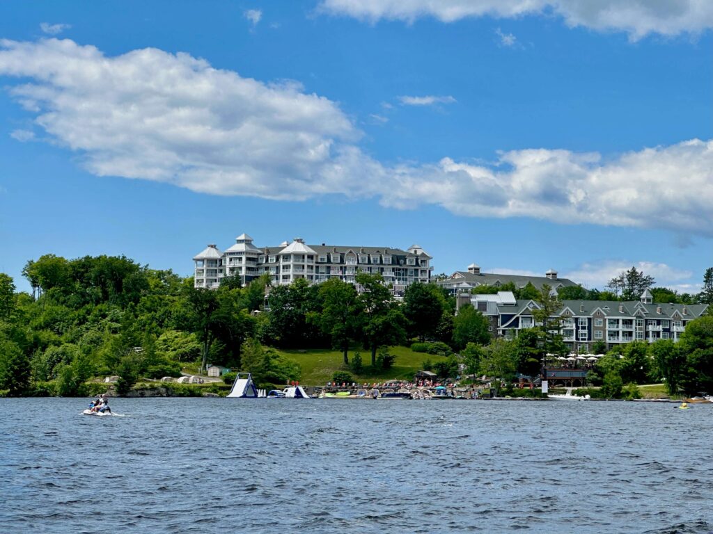 JW Marriott resort strip on Lake Rosseau near Minett, seen from the water